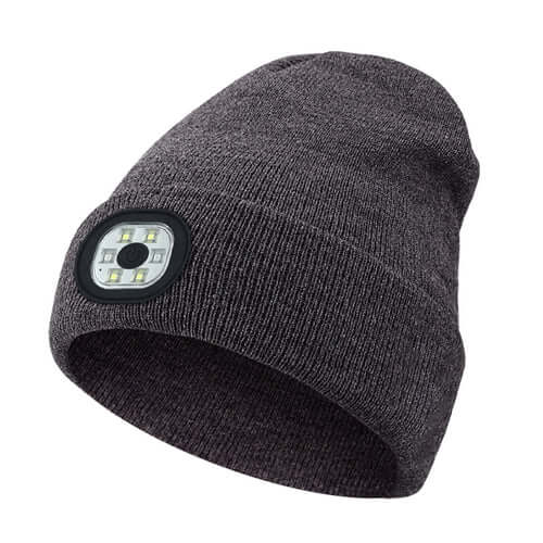 Knit beanie hat with built-in LED lights for men and women, ideal for winter outdoor activities like cycling, running, and fishing.