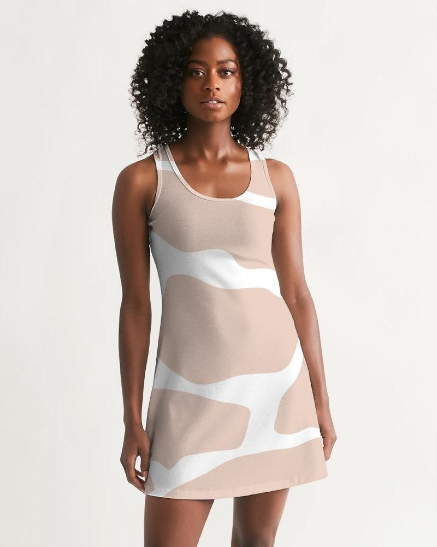 Women's Peach & White Harmony Racerback Dress: Effortless Summer Style