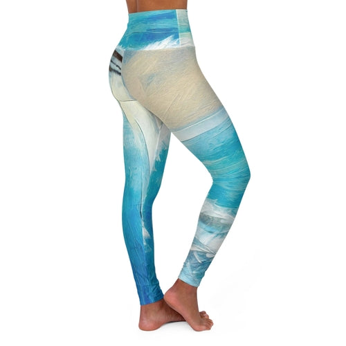 Womens High-waist Fitness Legging Yoga Pants, Blue Ocean Print