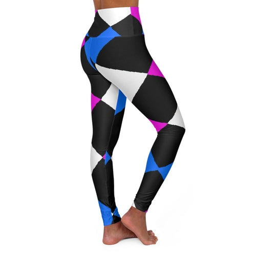 Womens High-waist Fitness Legging Yoga Pants, Pink Blue Checkered