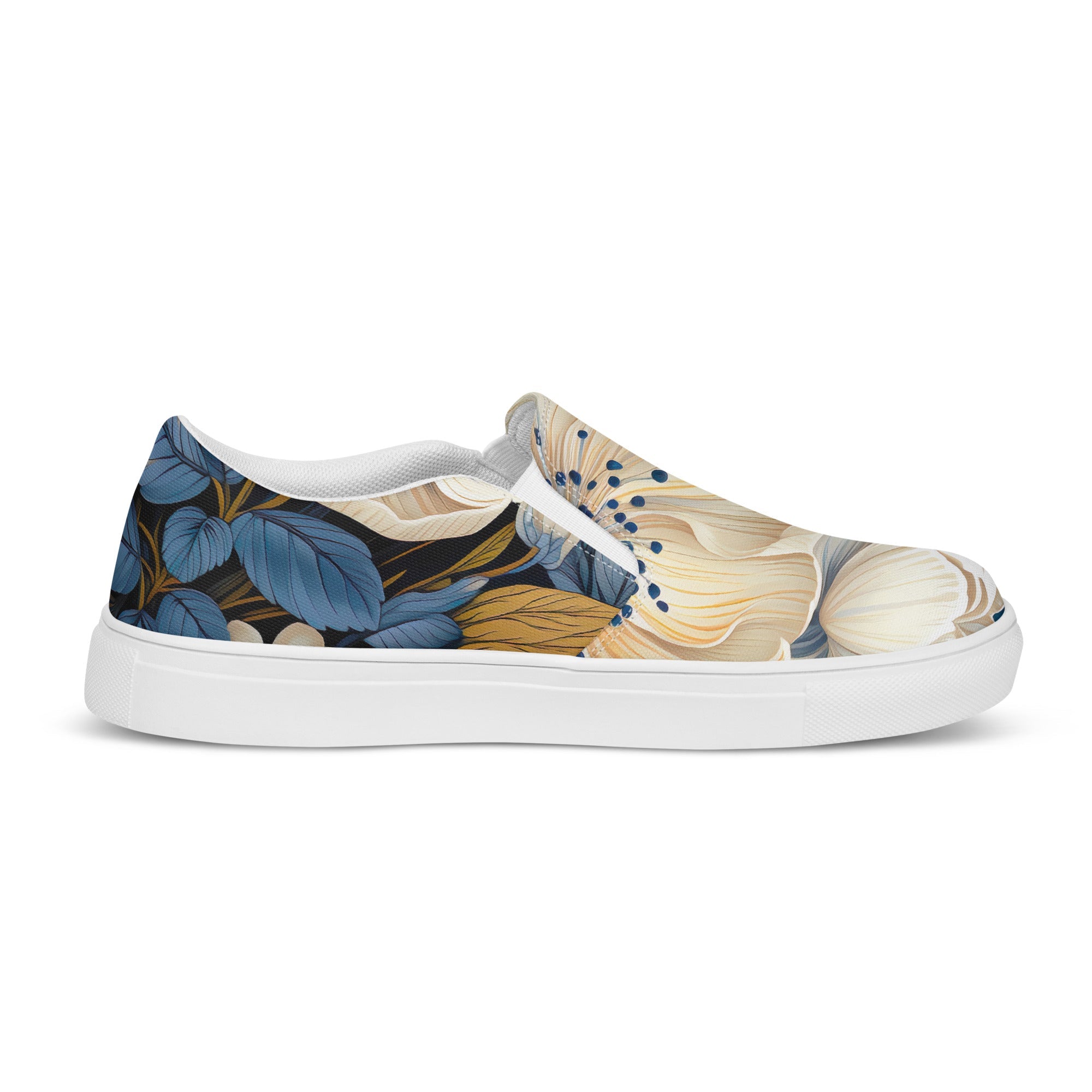 Women's Blue Floral Slip-On Canvas Shoes: Effortless Style &amp; All-Day Comfort