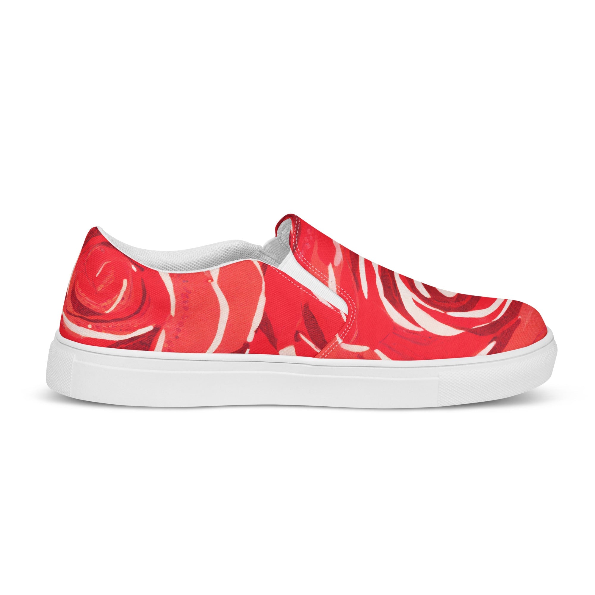 Women's Red Roses Slip-On Canvas Shoes: Effortless Style &amp; All-Day Comfort