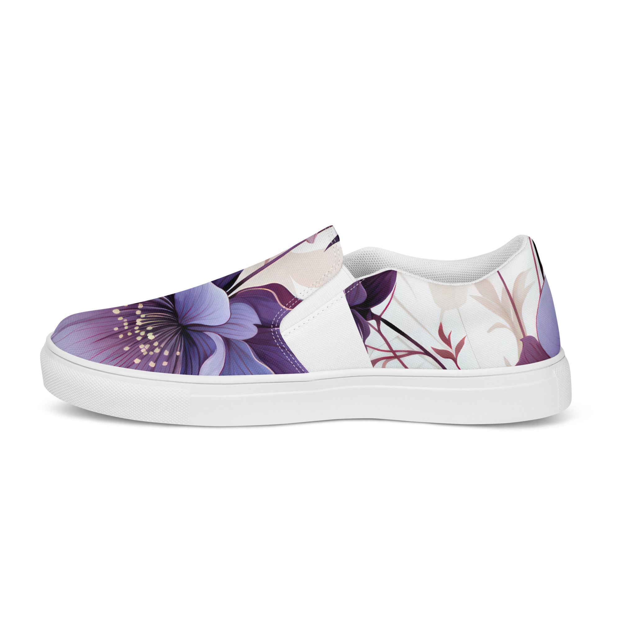 Womens Slip-on Canvas Shoes Purple Botanical Blooms 3