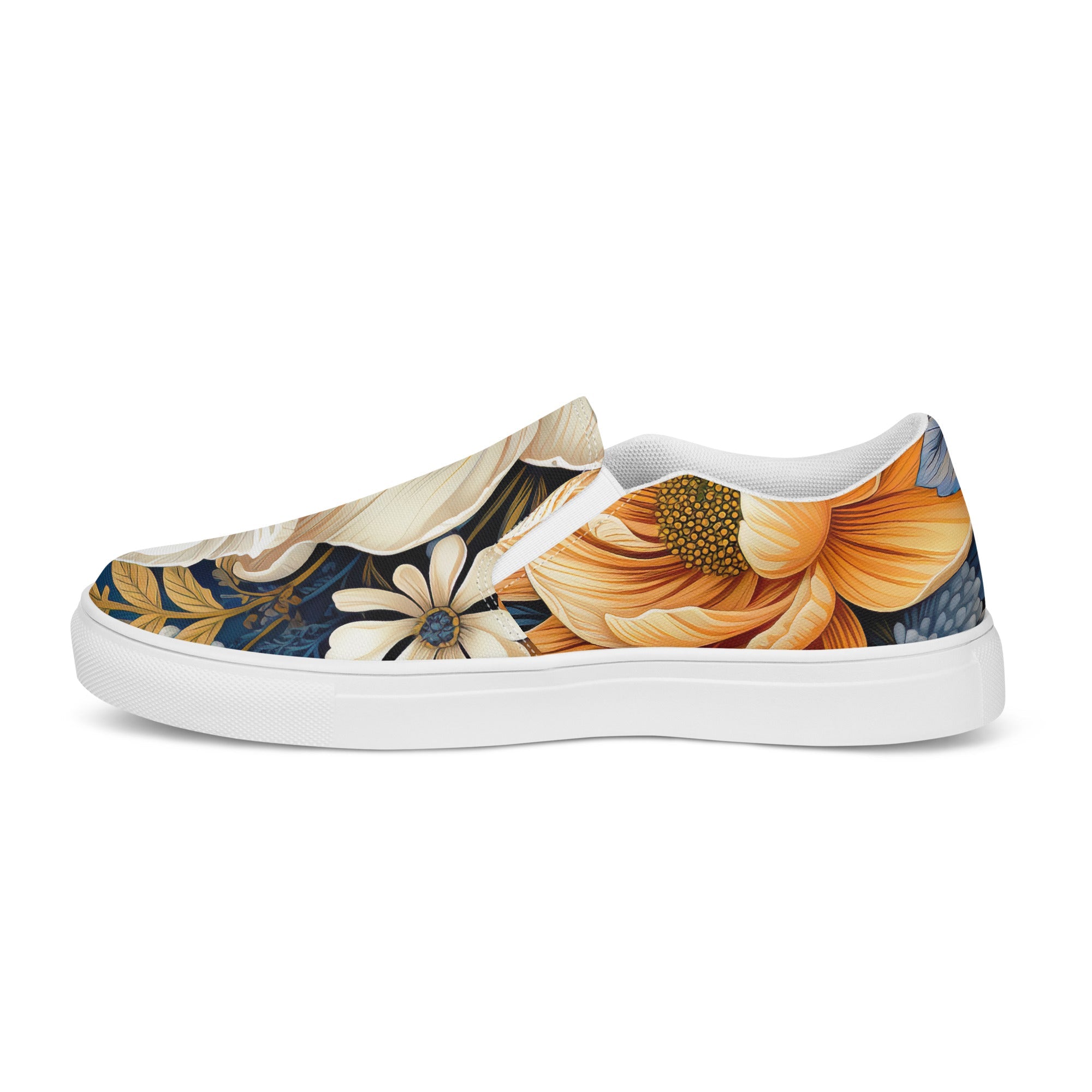 Women's Blue Floral Slip-On Canvas Shoes: Effortless Style &amp; All-Day Comfort