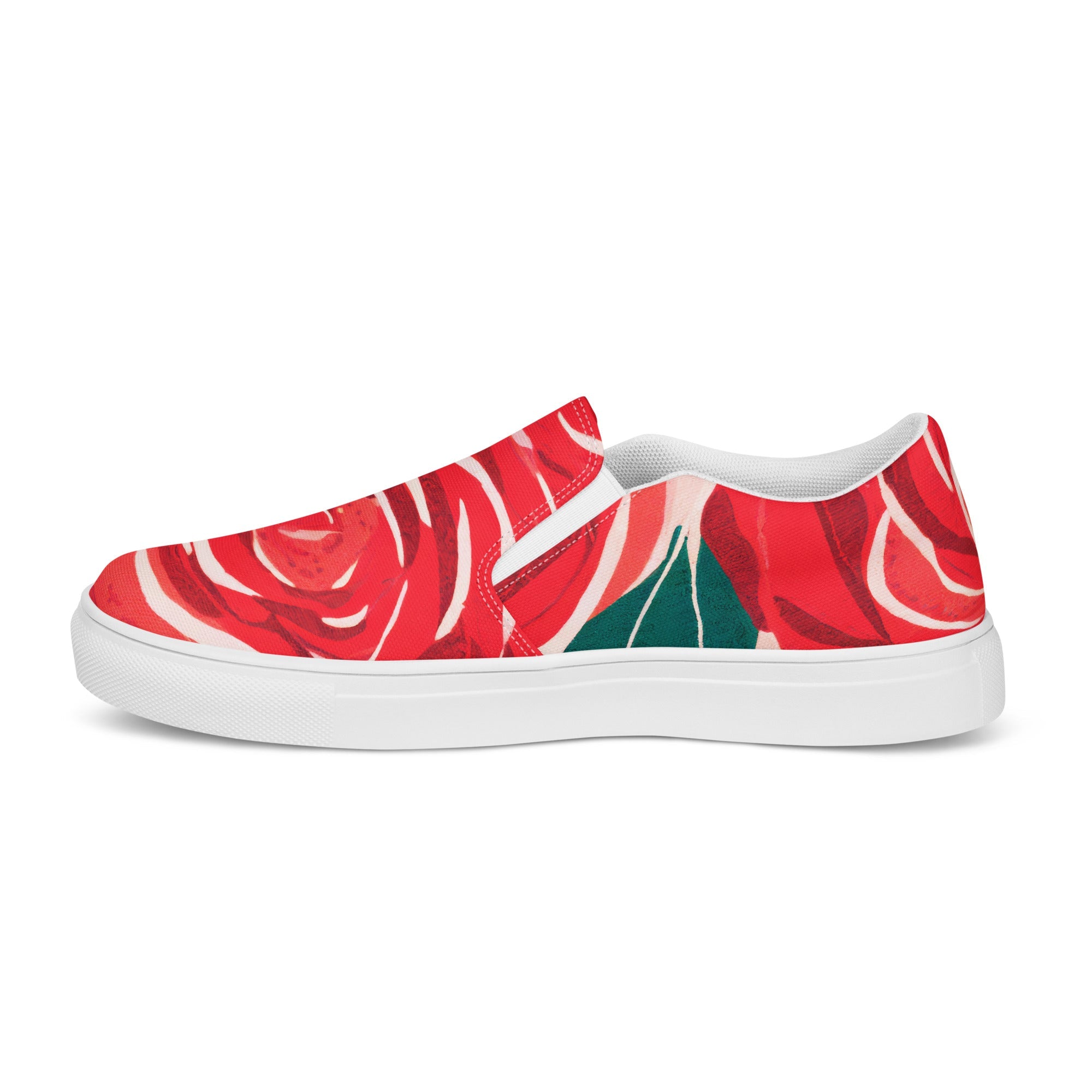 Women's Red Roses Slip-On Canvas Shoes: Effortless Style &amp; All-Day Comfort