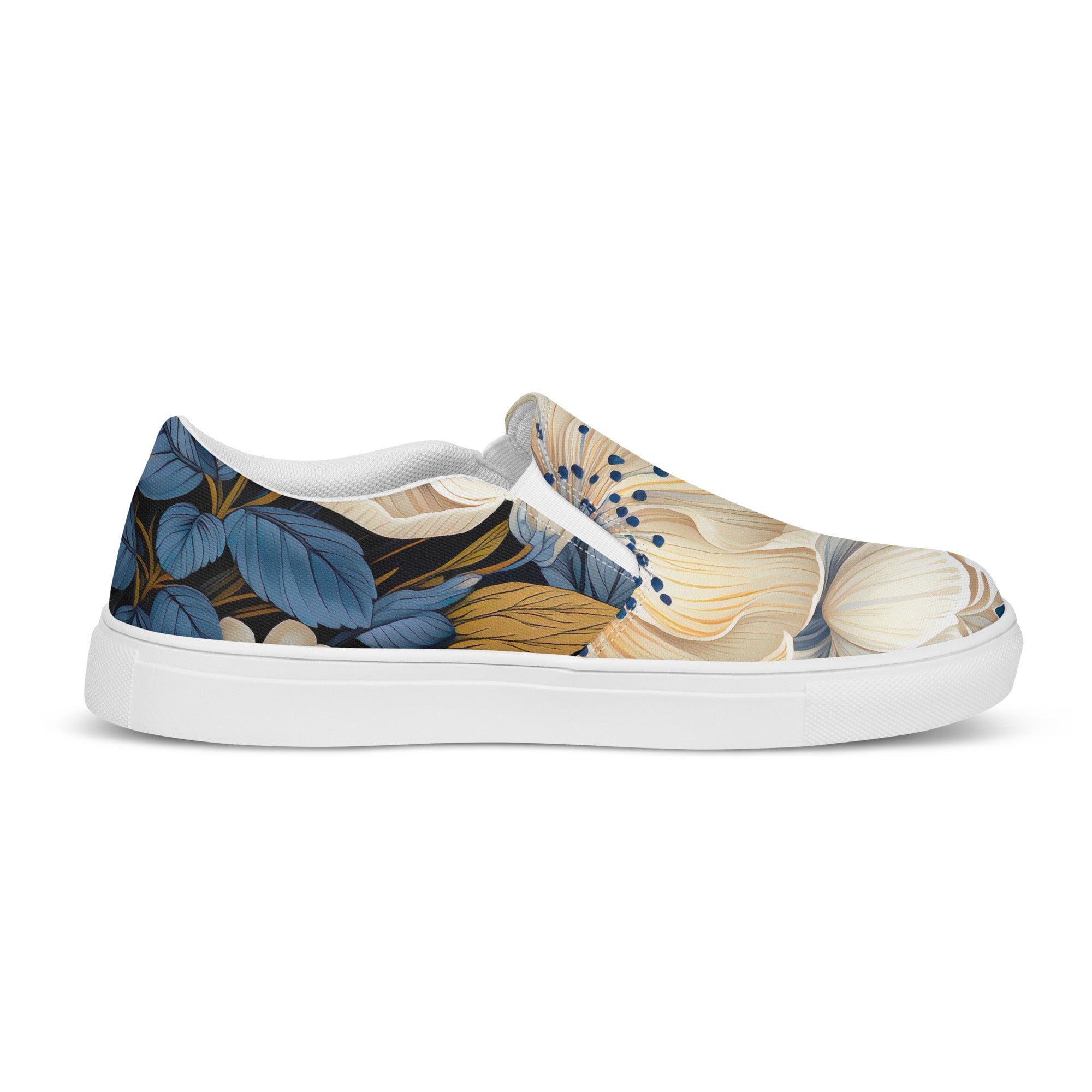 Women's Blue Floral Slip-On Canvas Shoes: Effortless Style &amp; All-Day Comfort