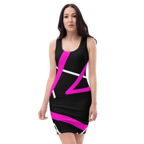 Womens Stretch Fit Bodycon Dress, Black And Pink Pattern 2