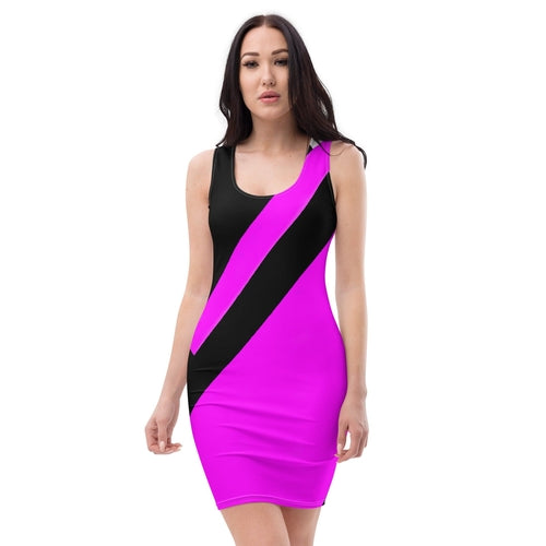 Womens Stretch Fit Bodycon Dress, Black And Pink Pattern