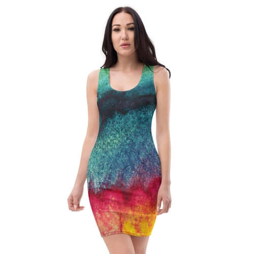 Womens Stretch Fit Bodycon Dress, Multicolor Abstract Pattern 2